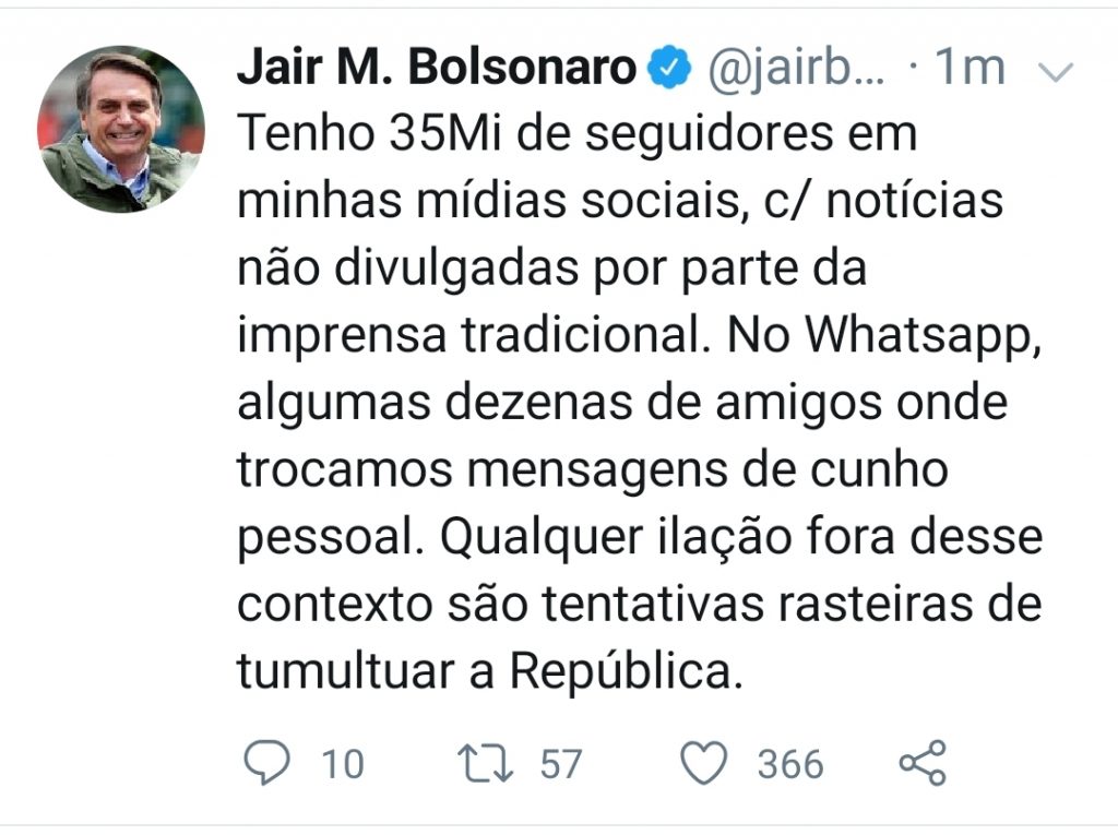 Bolsonaro Admite Que Divulgou Mensagem Golpista Vermelho