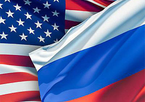 Bandeira De Fundo Dos Estados Unidos E Da Federação Russa Foto